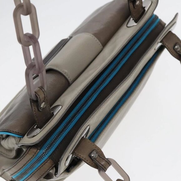 BALENCIAGA Turn Lock Chain Shoulder Bag Leather Beige Gray Silver Auth am6814V - Picture 7 of 15